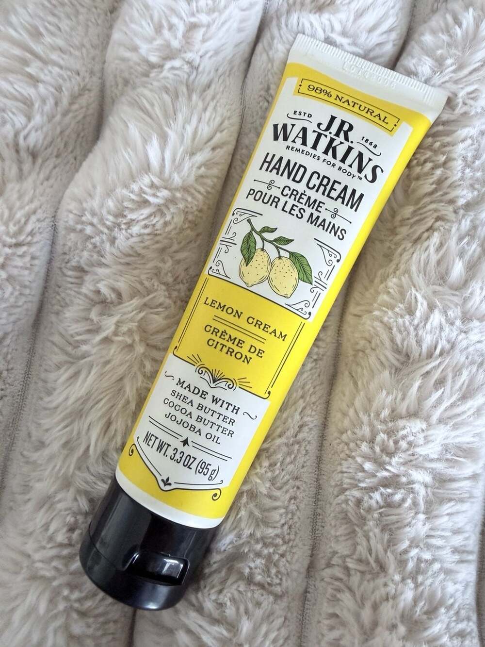J.R. Watkins Lemon Cream Hand Cream 3.3 oz Shea Cocoa Jojoba Lightly Used